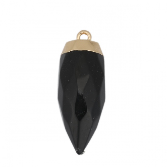 Изображение (Сорт A) Агат ( Природный ) Подвески Пуля Позолоченный Черный Шлифованный 3.4см x 1.3cm, 1 ШТ