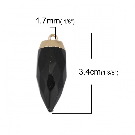 Picture of (Grade A) Agate ( Natural ) Pendants Bullet Gold Plated Black Faceted 3.4cm x 1.3cm, 1 Piece