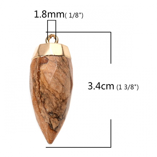 Picture of (Grade A) Stone ( Natural ) Pendants Gold Plated Brown Bullet 3.4cm x 1.3cm, 5 PCs