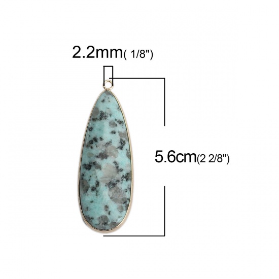 Picture of Stone ( Natural ) Pendants Gold Plated Light Blue Drop 5.6cm x 1.8cm, 1 Piece