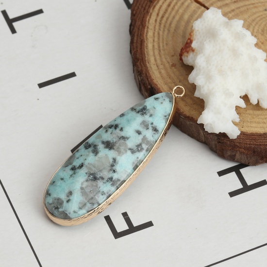 Picture of Stone ( Natural ) Pendants Gold Plated Light Blue Drop 5.6cm x 1.8cm, 1 Piece