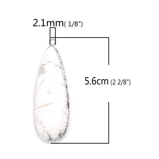 Picture of (Grade A) Copper & Howlite ( Natural ) Pendants Silver Tone White Drop 5.6cm x 1.8cm, 1 Piece