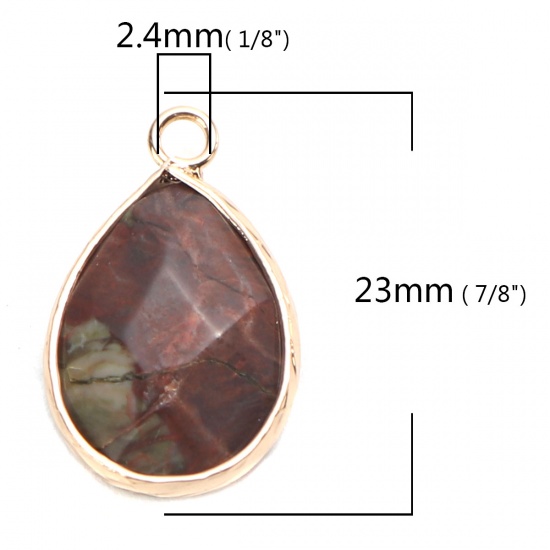 Picture of (Grade A) Stone ( Natural ) Charms Gold Plated Coffee Drop 23mm x 14mm, 5 PCs