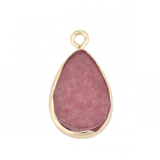 Picture of (Grade B) Stone ( Natural ) Charms Gold Plated Deep Red Drop 23mm x 14mm, 1 Piece