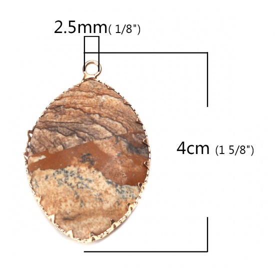 Image de (Classement A) Pendentifs en Pierre ( Naturel ) Feuille Doré Brun 40mm x 26mm, 1 Pièce