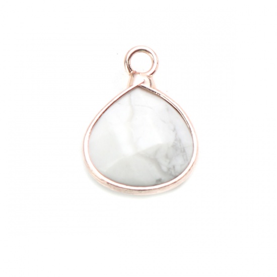 Picture of (Grade A) Copper & Howlite ( Natural ) Charms Rose Gold White Drop Faceted 17mm x 13mm, 1 Piece