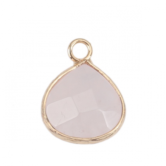 Picture of (Grade A) Rose Quartz ( Natural ) Charms Gold Plated Light Pink Drop Faceted 17mm x 13mm, 5 PCs