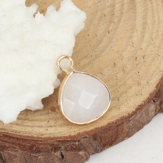 Picture of (Grade A) Stone ( Natural ) Charms Gold Plated White Drop 17mm x 13mm, 1 Piece