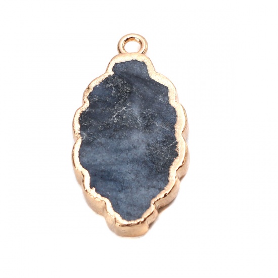 Picture of (Grade A) Marble ( Natural ) Pendants Gold Plated Deep Blue Irregular 35mm x 19mm, 1 Piece