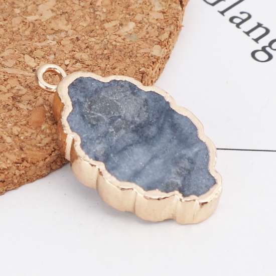 Picture of (Grade A) Marble ( Natural ) Pendants Gold Plated Deep Blue Irregular 35mm x 19mm, 1 Piece