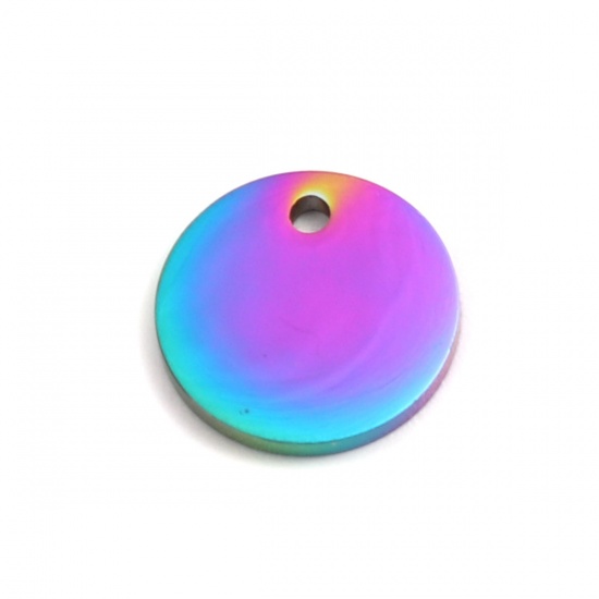 Immagine di 304 Acciaio Inossidabile Charms Tondo Colore Arcobaleno Placcato 12mm Dia., 2 Pz