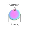 Imagen de 304 Acero Inoxidable Colgantes Charms Ronda Chapado en Color Arco Iris 12mm Diámetro, 2 Unidades