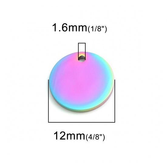 Picture of 304 Stainless Steel Charms Rainbow Color Plated Round 12mm Dia., 2 PCs