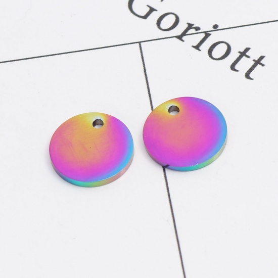 Picture of 304 Stainless Steel Charms Rainbow Color Plated Round 12mm Dia., 2 PCs