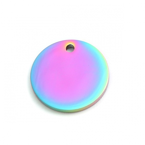 Picture of 304 Stainless Steel Charms Rainbow Color Plated Round 15mm Dia., 2 PCs