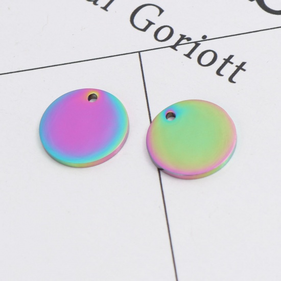Picture of 304 Stainless Steel Charms Rainbow Color Plated Round 15mm Dia., 2 PCs