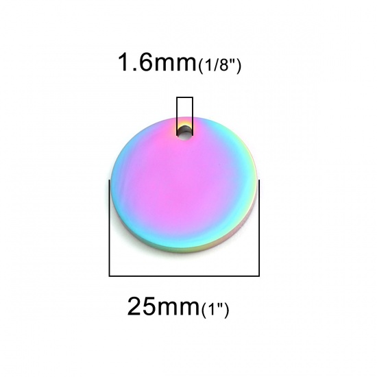 Immagine di 304 Acciaio Inossidabile Charms Tondo Multicolore 25mm Dia., 2 Pz