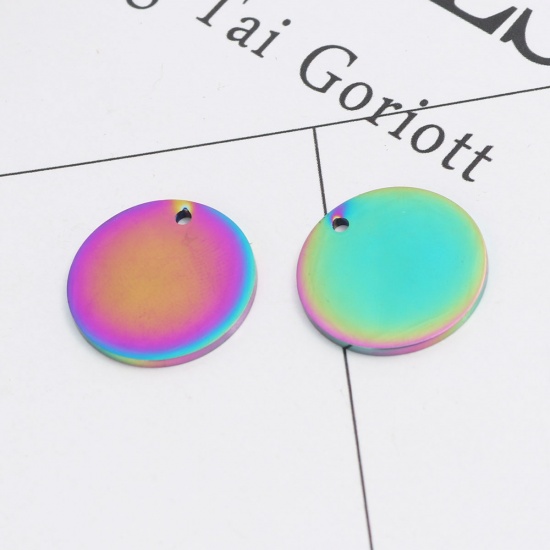 Picture of 304 Stainless Steel Charms Rainbow Color Plated Round 19mm Dia., 2 PCs