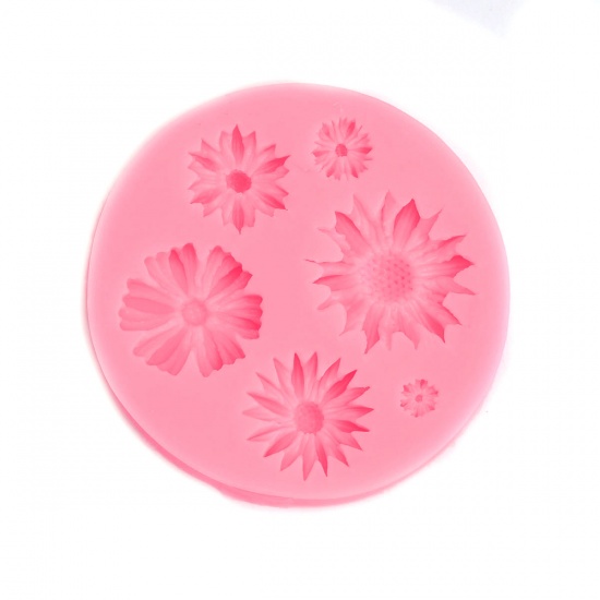Picture of Silicone Resin Mold For Jewelry Making Round Pink Flower 7.2cm Dia., 1 Piece
