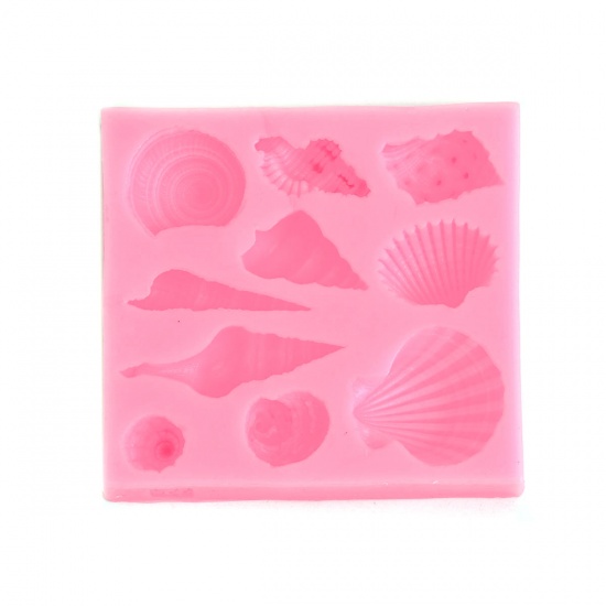 Picture of Silicone Resin Mold For Jewelry Making Rectangle Pink Shell 8cm x 7.5cm, 1 Piece