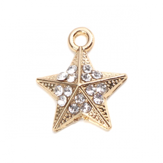 Picture of Zinc Based Alloy Charms Pentagram Star Gold Plated Clear Rhinestone 16mm x 14mm, 10 PCs