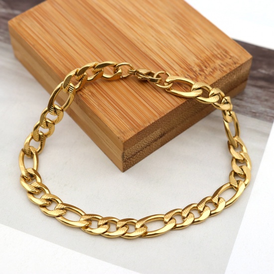 Picture of 304 Stainless Steel Bracelets Gold Plated Textured 21cm(8 2/8") long, 1 Piece