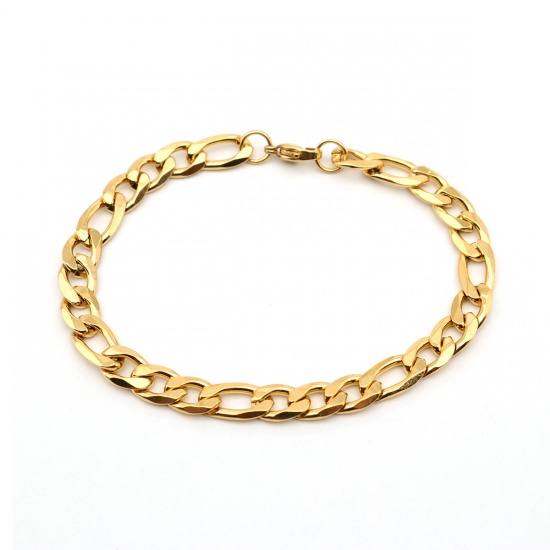 Picture of 1 Piece Vacuum Plating 304 Stainless Steel Bracelets Gold Plated 21cm(8 2/8") long