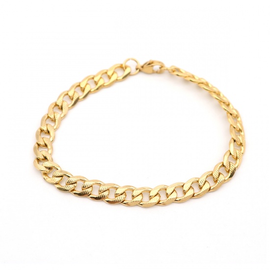 Picture of 304 Stainless Steel Bracelets Gold Plated Textured 21cm(8 2/8") long, 1 Piece