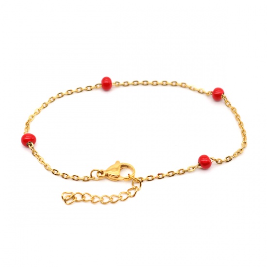 Picture of 304 Stainless Steel Bracelets Gold Plated Red 18cm(7 1/8") long, 1 Piece