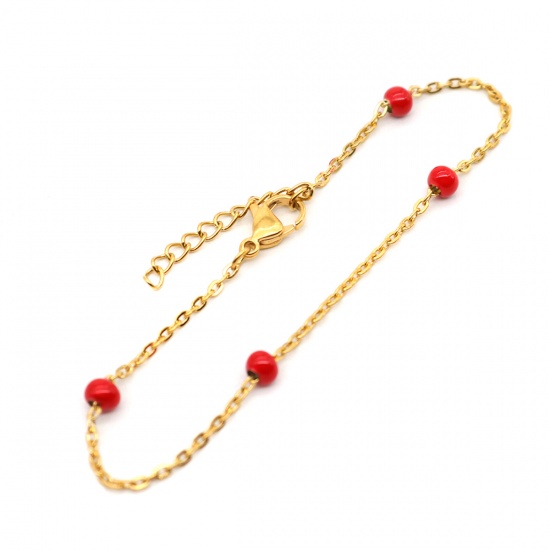 Picture of 304 Stainless Steel Bracelets Gold Plated Red 18cm(7 1/8") long, 1 Piece