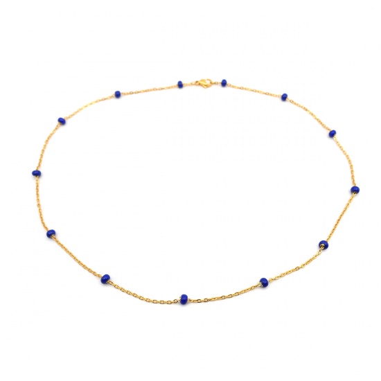 Изображение 304 Нержавеющая Сталь Ожерелья Позолоченный Синий 50см Длина, 1 ШТ