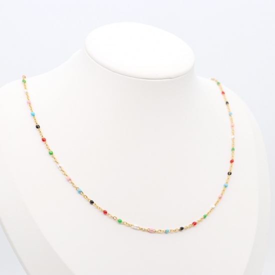 Picture of 304 Stainless Steel Necklace Gold Plated Enamel 49.5cm(19 4/8") long, 1 Piece