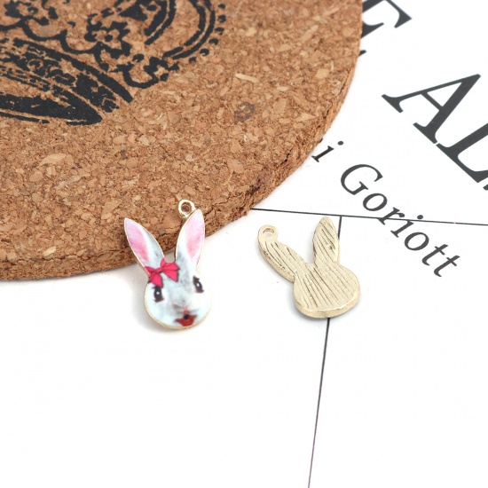 Picture of Zinc Based Alloy Charms Rabbit Animal Gold Plated Gray Enamel 19mm x 11mm, 10 PCs