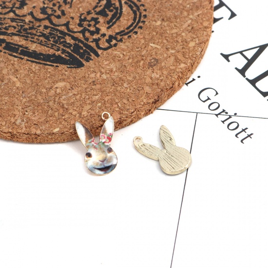 Picture of Zinc Based Alloy Charms Rabbit Animal Gold Plated Coffee Enamel 19mm x 11mm, 10 PCs
