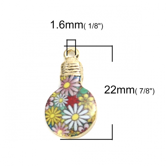 Изображение Цинковый Сплав Подвески Лампа Позолоченный Разноцветный Маргаритка С Эмалью 22мм x 12мм, 10 ШТ