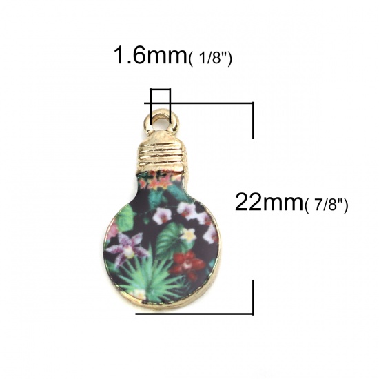 Picture of Zinc Based Alloy Charms Bulb Gold Plated Multicolor Flower Enamel 22mm x 12mm, 10 PCs
