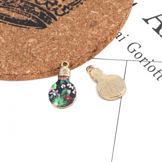 Picture of Zinc Based Alloy Charms Bulb Gold Plated Multicolor Flower Enamel 22mm x 12mm, 10 PCs
