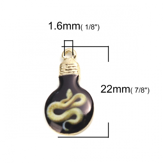 Изображение Цинковый Сплав Подвески Лампа Позолоченный Черный & Желтый Змея С Эмалью 22мм x 12мм, 10 ШТ