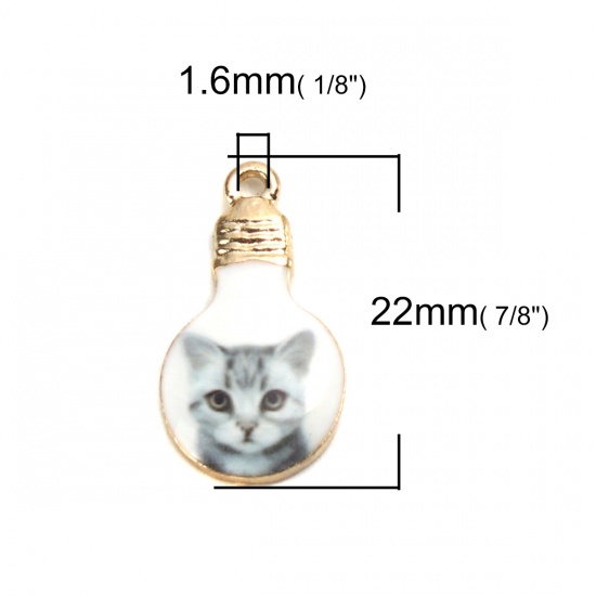 Изображение Цинковый Сплав Подвески Лампа Позолоченный Серый Кошка С Эмалью 22мм x 12мм, 10 ШТ