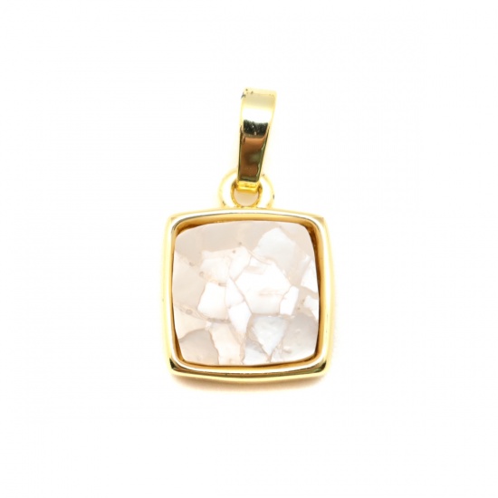 Picture of Natural Shell & Copper Charms Gold Plated Square White Crack 19mm x 12mm, 1 Piece