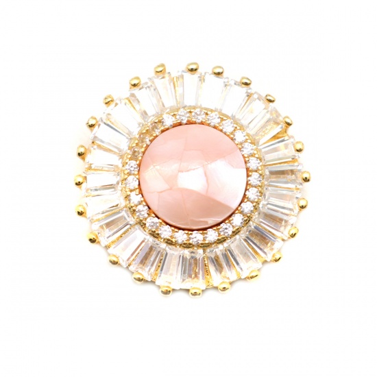 Picture of Natural Shell & Copper Charms Gold Plated Round Pink Crack 19mm Dia., 1 Piece