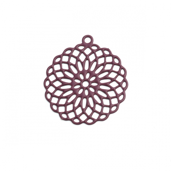 Изображение Латунь Подвески Темно-фиолетовый Цветок Жизни Филигранные цветок железа 3см x 2.7см, 10 ШТ                                                                                                                                                                    