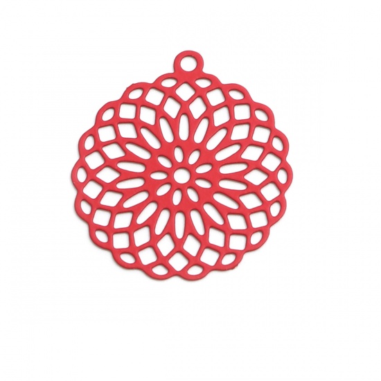 Изображение Латунь Подвески Красный Цветок Жизни Филигранные цветок железа 3см x 2.7см, 10 ШТ                                                                                                                                                                             