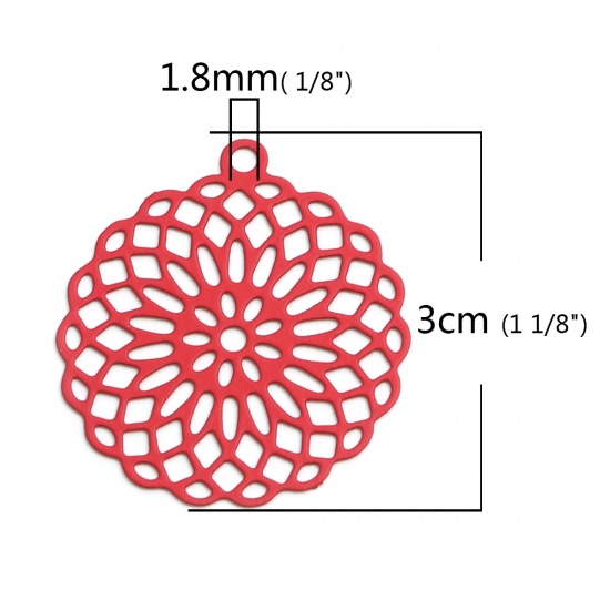 Изображение Латунь Подвески Красный Цветок Жизни Филигранные цветок железа 3см x 2.7см, 10 ШТ                                                                                                                                                                             