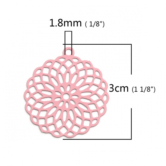 Изображение Латунь Подвески Розовый Цветок Жизни Филигранные цветок железа 3см x 2.7см, 10 ШТ                                                                                                                                                                             