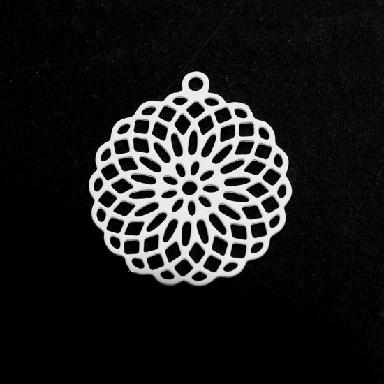 Изображение Латунь Подвески Белый Цветок Жизни Филигранные цветок железа 3см x 2.7см, 10 ШТ                                                                                                                                                                               