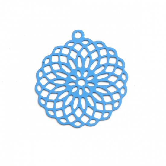 Изображение Латунь Подвески Синий Цветок Жизни Филигранные цветок железа 3см x 2.7см, 10 ШТ                                                                                                                                                                               