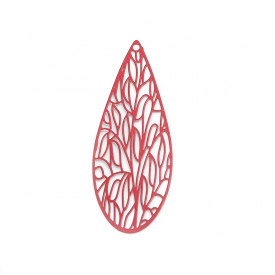 Изображение Латунь Подвески Красный Стрекоза Крыло Филигранные цветок железа 4.5см x 1.7см, 10 ШТ                                                                                                                                                                         