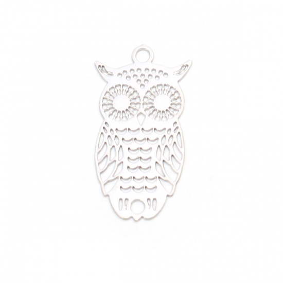 Picture of Brass Charms Silver Tone Owl Animal Filigree Stamping 24mm x 13mm, 10 PCs                                                                                                                                                                                     