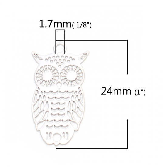 Imagen de Latón Colgantes Charms Tono de Plata Búho Filigrana Estampación 24mm x 13mm, 10 Unidades